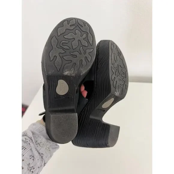 Born Womens Ferlin Wedge Sandals Black Leather Retro Heels Clogs Size 8 - Picture 5 of 6